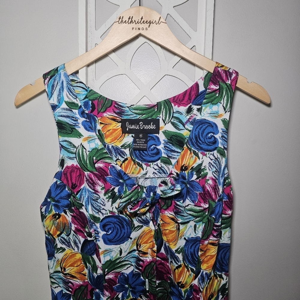Jennie Brooke Vintage 90s Floral Sleeveless Tie-Front Romper Painterly Print - Picture 7 of 17